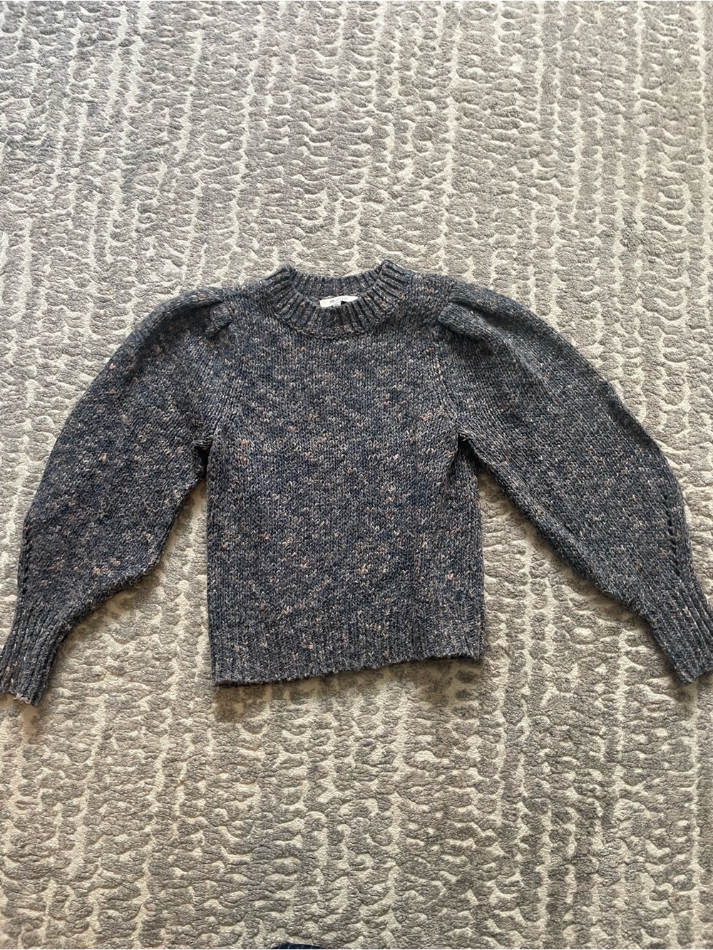 Madewell Charcoal Speckled Puff-Sleeve Crewneck Sweater